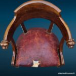 40667_1_4 Poltroncina in noce 800 intagliata con seduta in cuoio