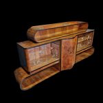 Credenza Art déco anni '30 in legno laccato con mobile bar a specchio illuminato