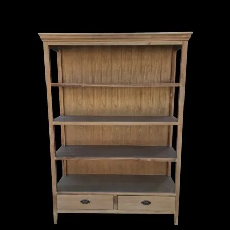 Mobile libreria in legno con scaffali aperti e cassetti