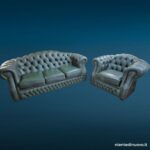 Set divano Chesterfield 3 posti e poltrona in pelle salvia