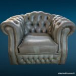 Set divano Chesterfield 3 posti e poltrona in pelle salvia