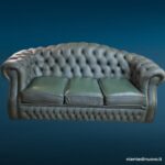 Set divano Chesterfield 3 posti e poltrona in pelle salvia