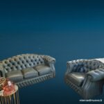 Set divano Chesterfield 3 posti e poltrona in pelle salvia