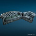 Set divano Chesterfield 3 posti e poltrona in pelle salvia