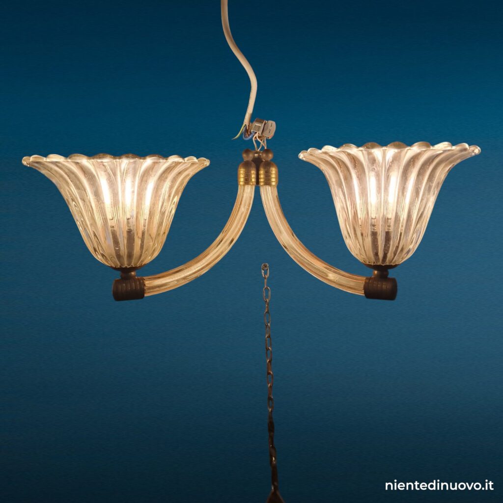 Applique due luci in vetro di Murano, bracci gessati
