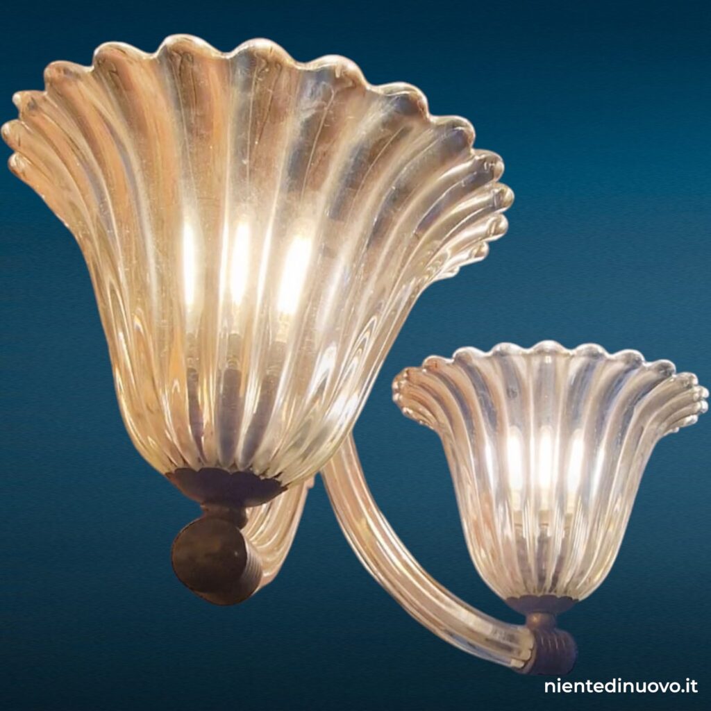 Applique due luci in vetro di Murano, bracci gessati