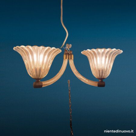 Applique due luci in vetro di Murano, bracci gessati