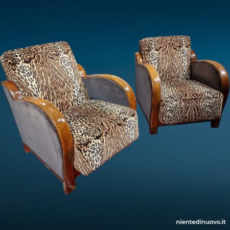 Coppia poltrone Art Deco anni '30 con rivestimento leopardato