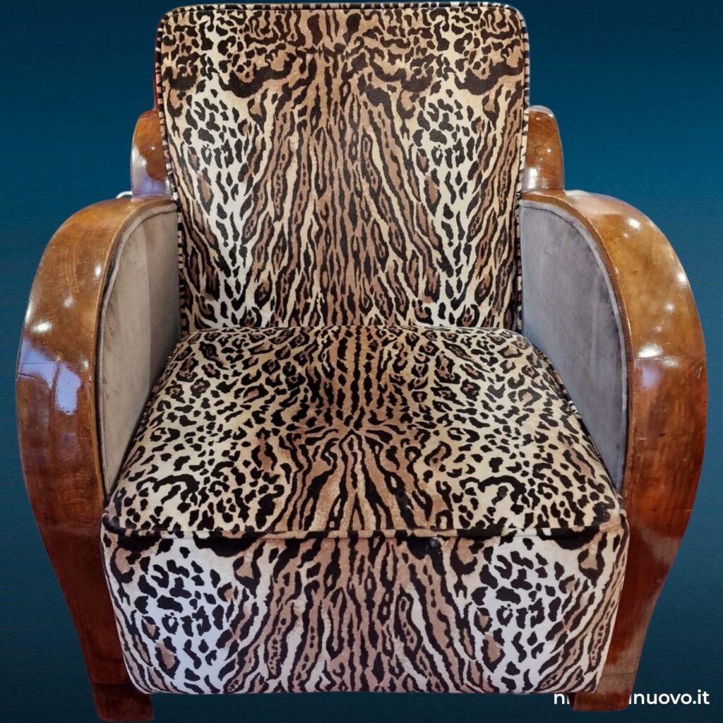Coppia poltrone Art Deco anni '30 con rivestimento leopardato