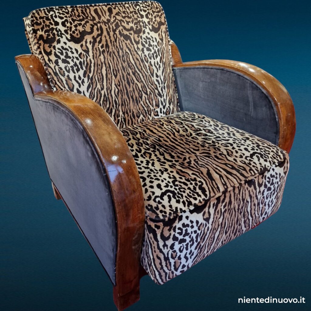 Coppia poltrone Art Deco anni '30 con rivestimento leopardato