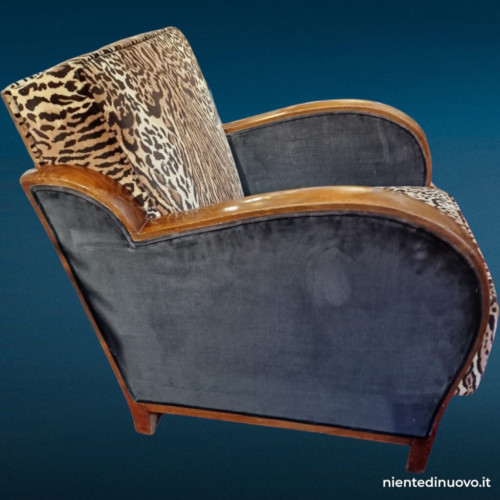 Coppia poltrone Art Deco anni '30 con rivestimento leopardato