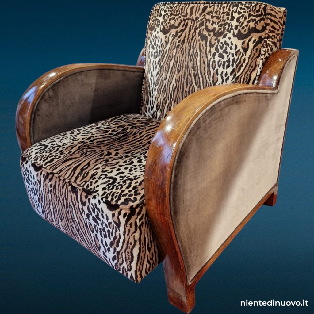 Coppia poltrone Art Deco anni '30 con rivestimento leopardato