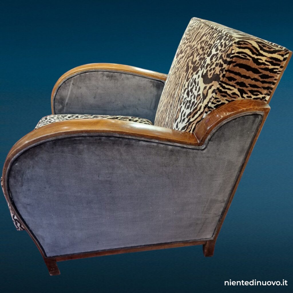 Coppia poltrone Art Deco anni '30 con rivestimento leopardato
