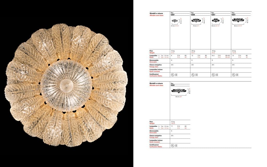 Lampadario da soffitto REX 5387 Barovier & Toso in cristallo di Murano originale