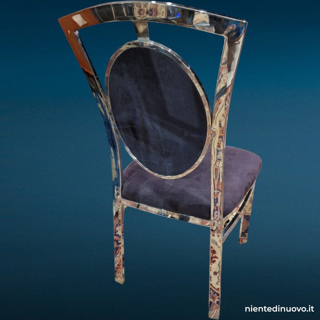 Sedia cromata americana velluto scuro - seduta vintage