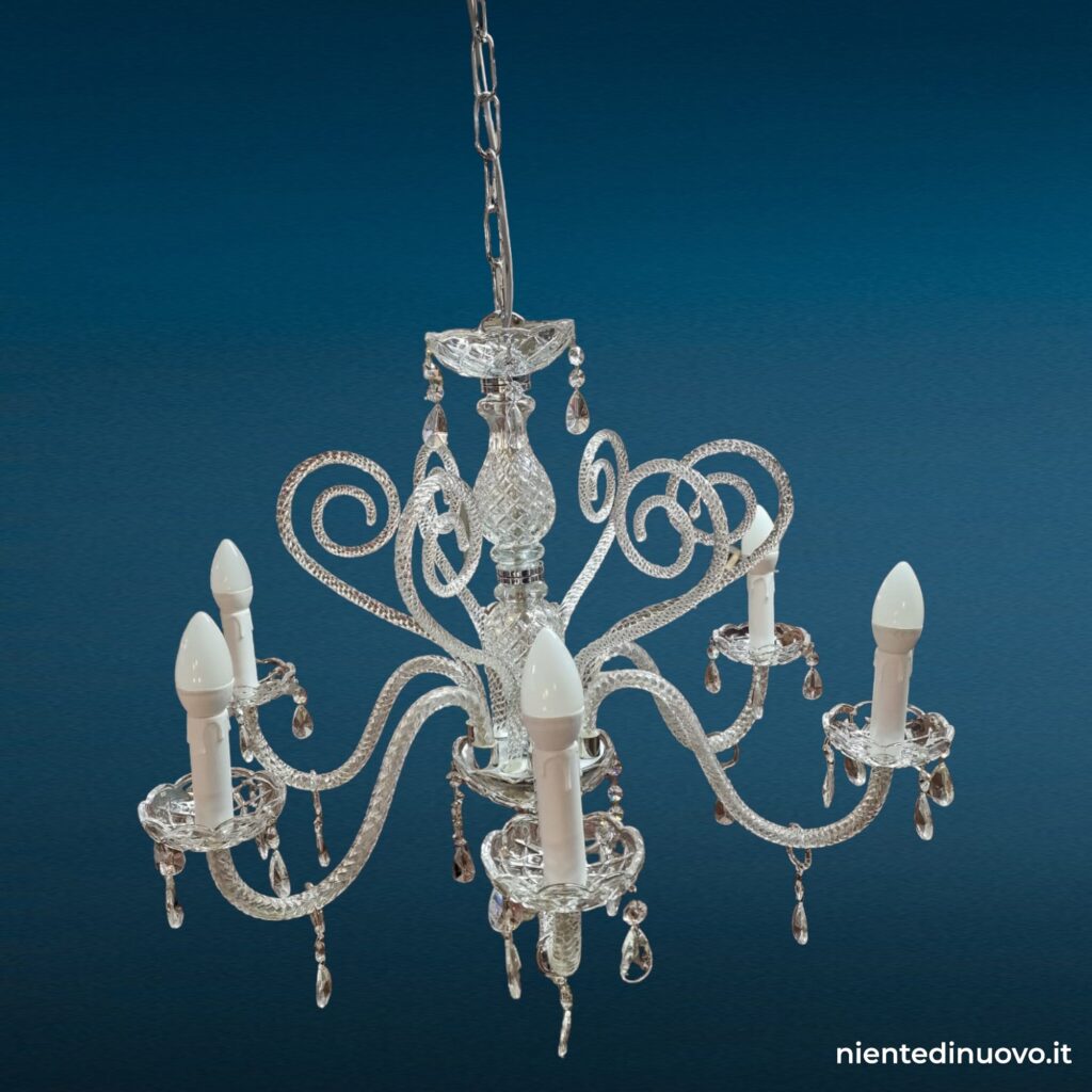 Lampadario cristallo a sei luci stile veneziano