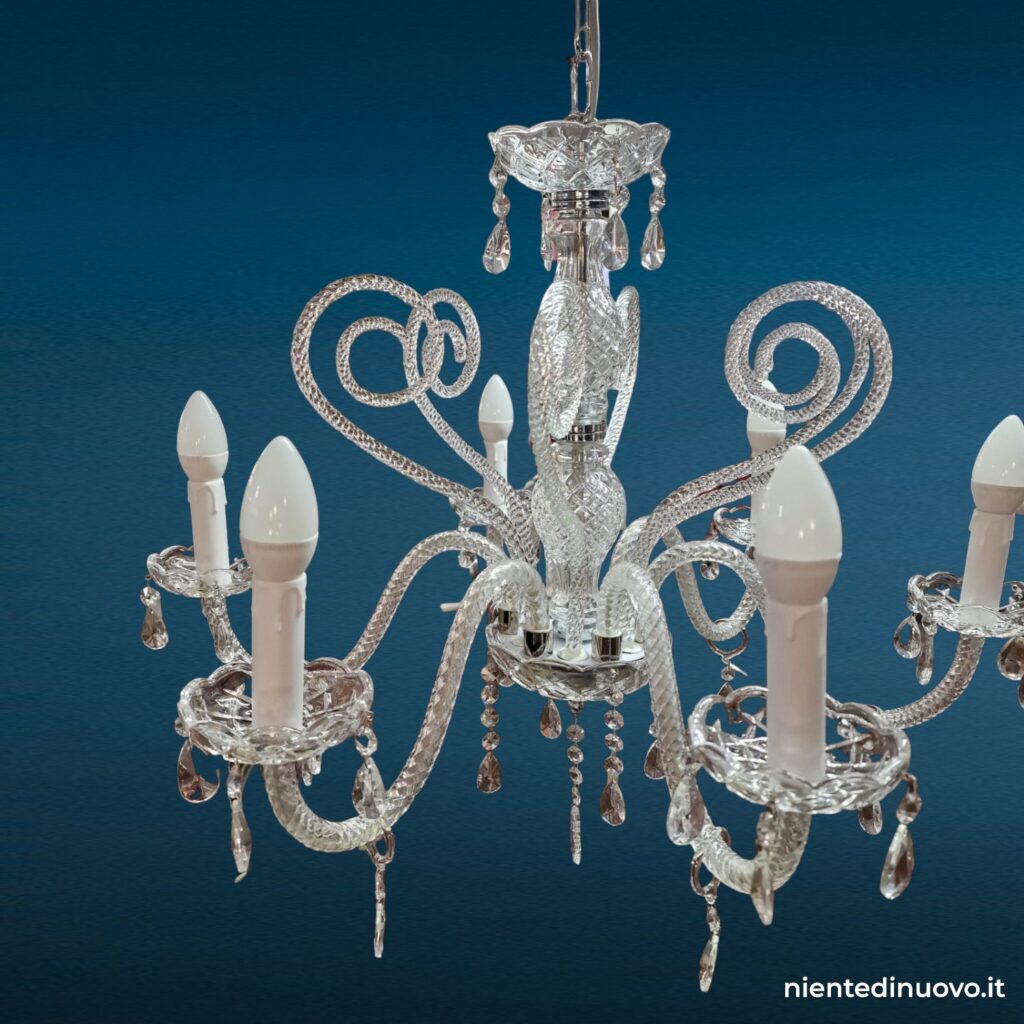 Lampadario cristallo a sei luci stile veneziano