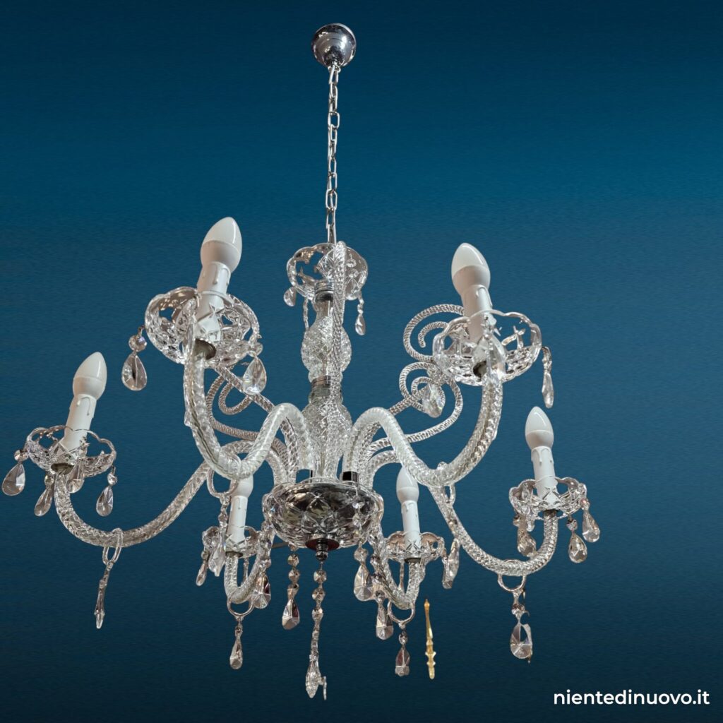 Lampadario cristallo a sei luci stile veneziano