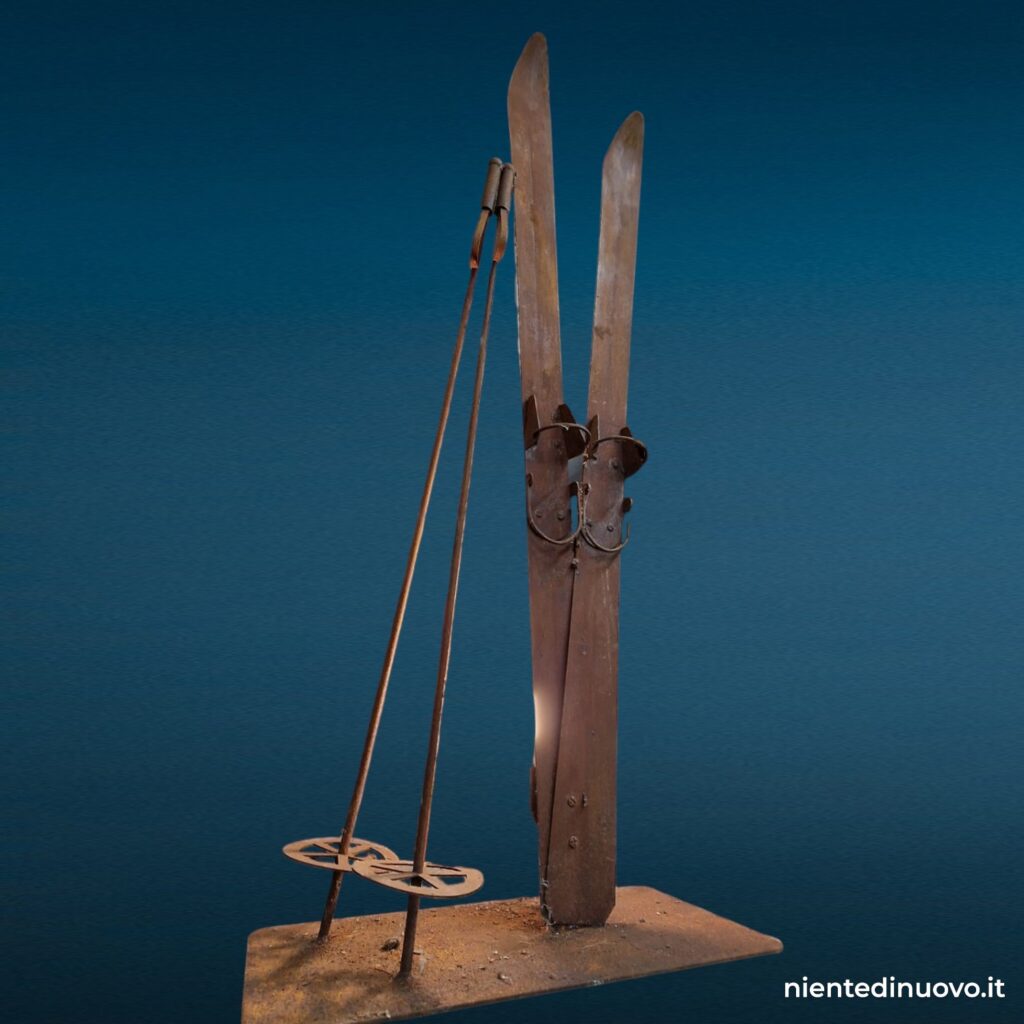 Lampada scultura con sci in ferro