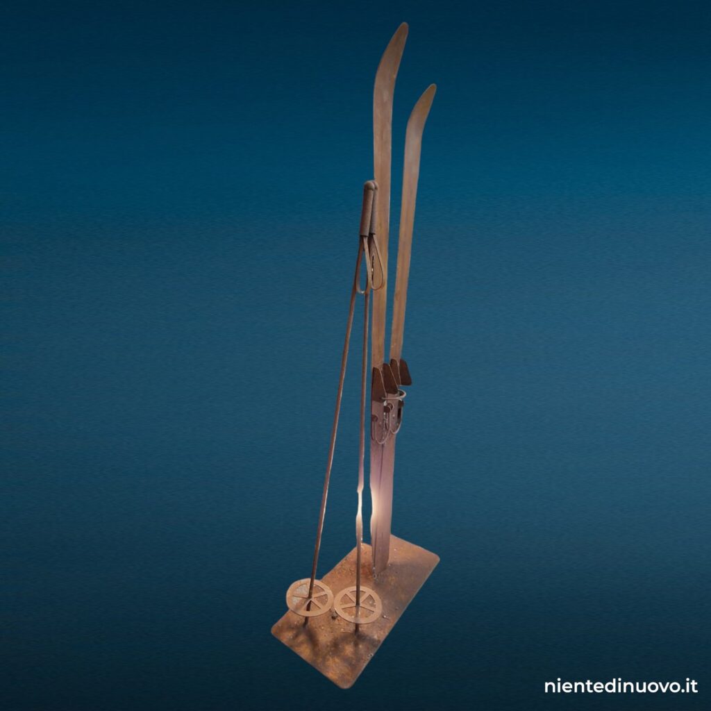Lampada scultura con sci in ferro
