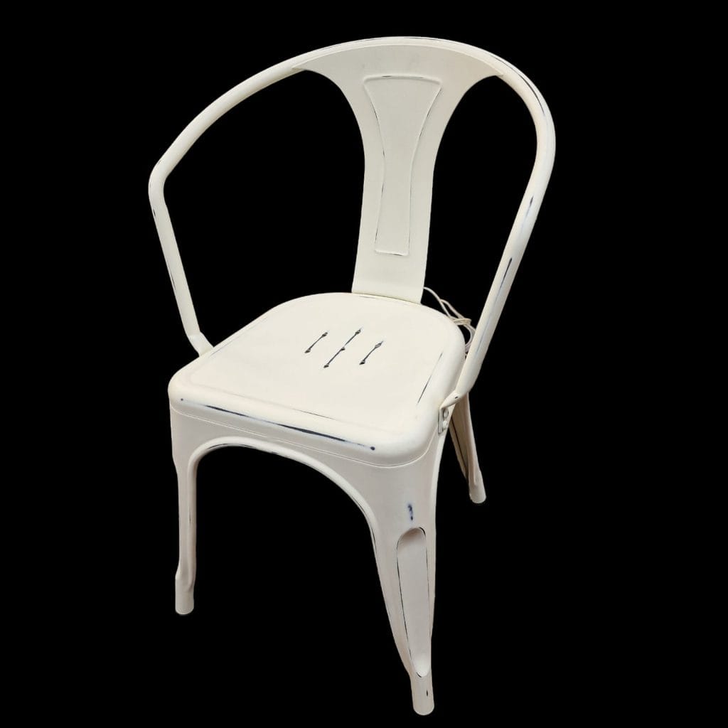 Set di 4 sedie impilabili stampate in metallo industrial con braccioli