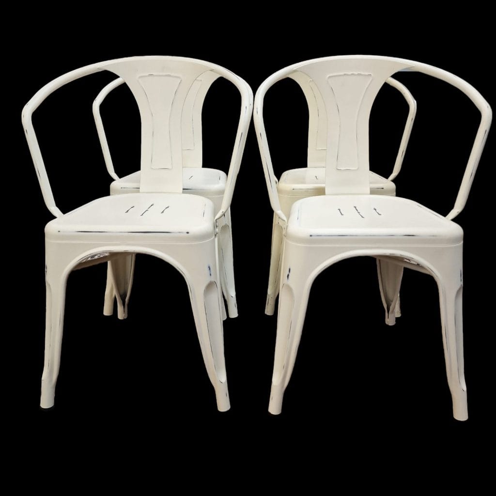 Set di 4 sedie impilabili stampate in metallo industrial con braccioli