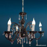 Lampadario 6 luci in vetro nero con pendagli chiari