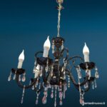 Lampadario 6 luci in vetro nero con pendagli chiari