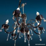 Lampadario 6 luci in vetro nero con pendagli chiari