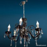 Lampadario 6 luci in vetro nero con pendagli chiari