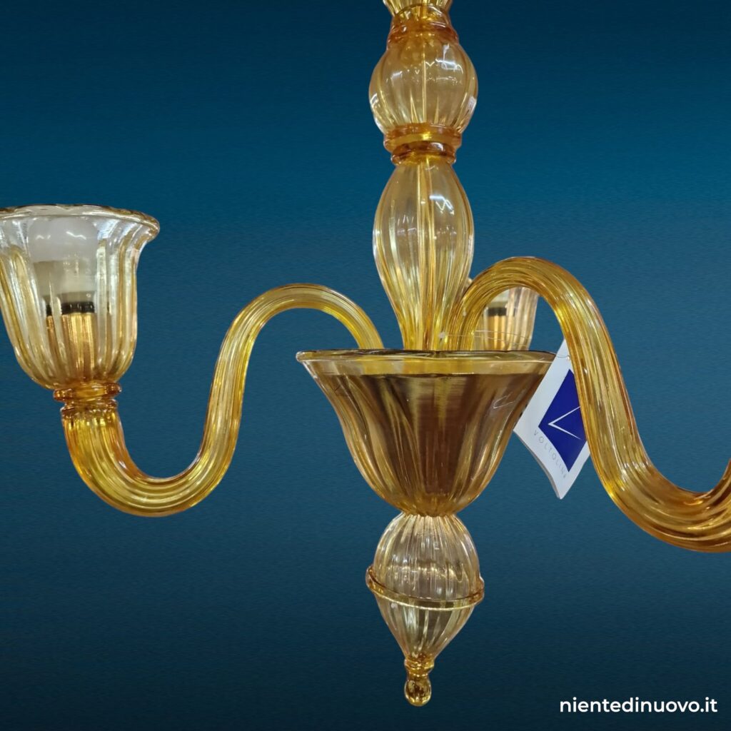 Lampadario in vetro di Murano 3 luci ambra