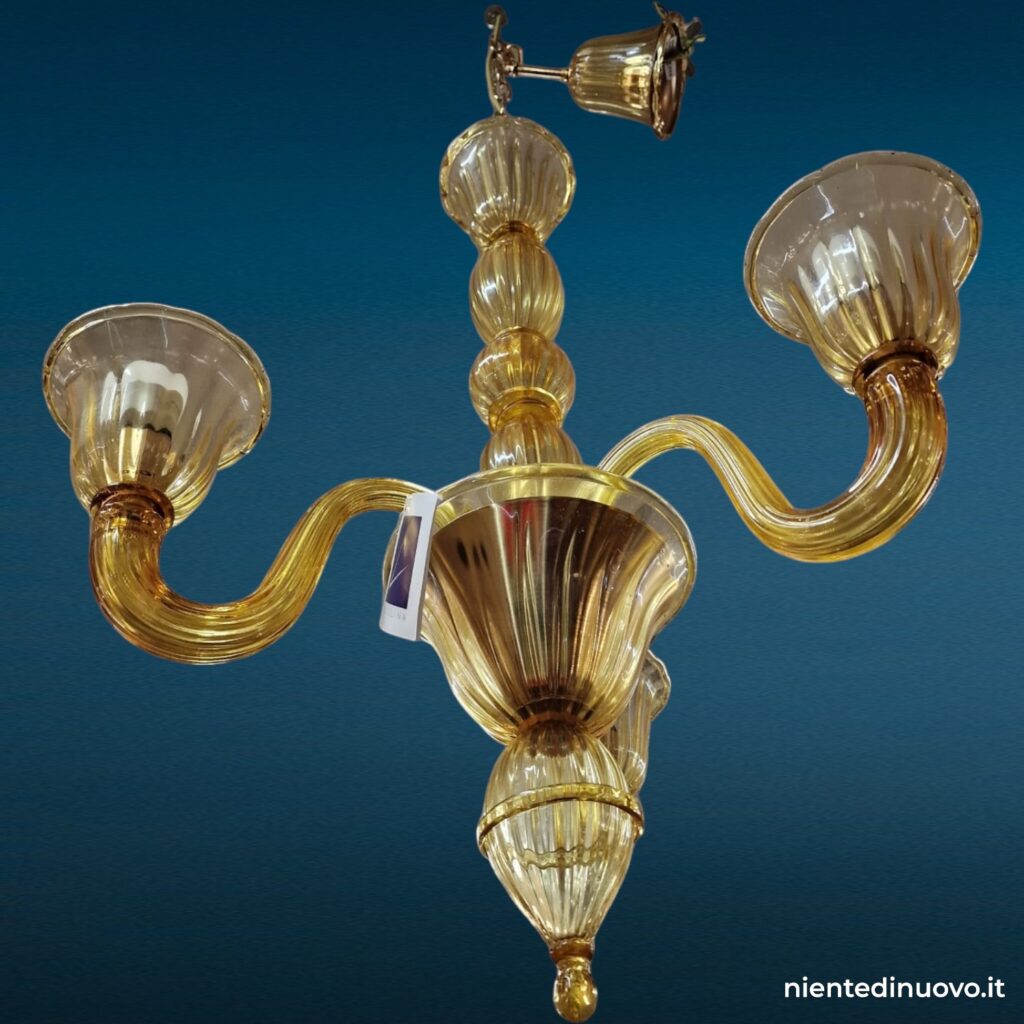 Lampadario in vetro di Murano 3 luci ambra