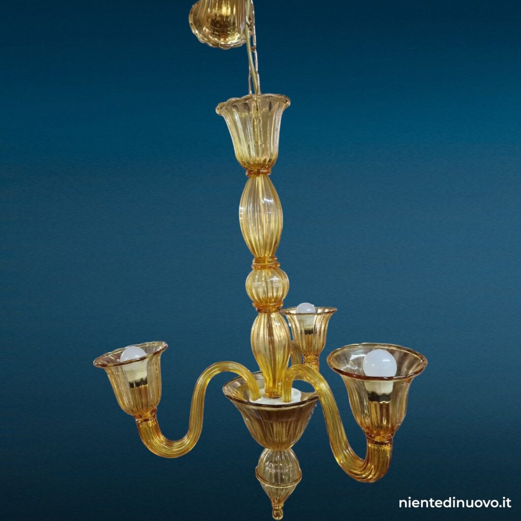 Lampadario in vetro di Murano 3 luci ambra