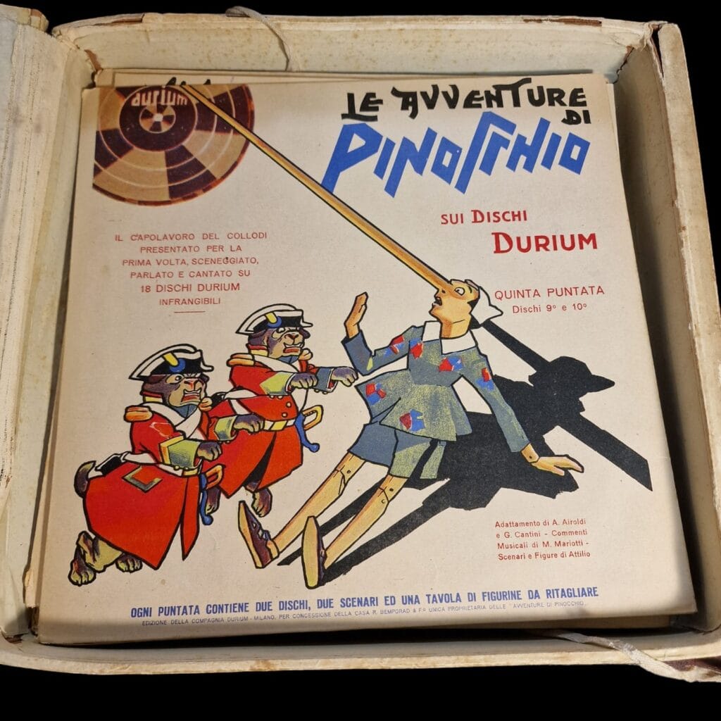 Cofanetto Le avventure di Pinocchio su dischi Durium 1933 da collezione