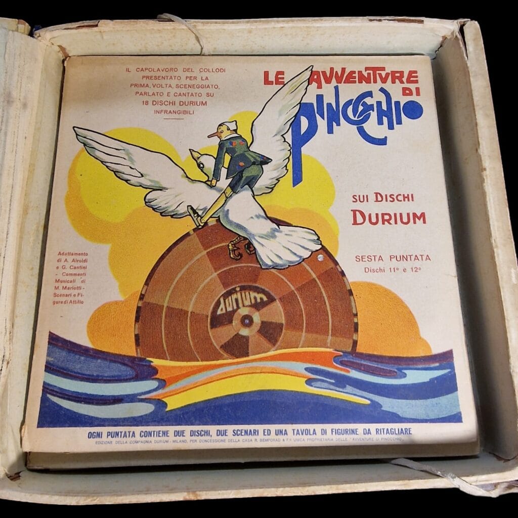 Cofanetto Le avventure di Pinocchio su dischi Durium 1933 da collezione