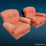 04615 Coppia poltrone vintage italiane anni '70, struttura in acciaio