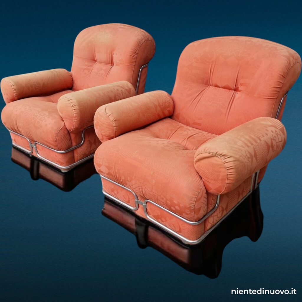 Coppia poltrone vintage italiane anni '70, struttura in acciaio