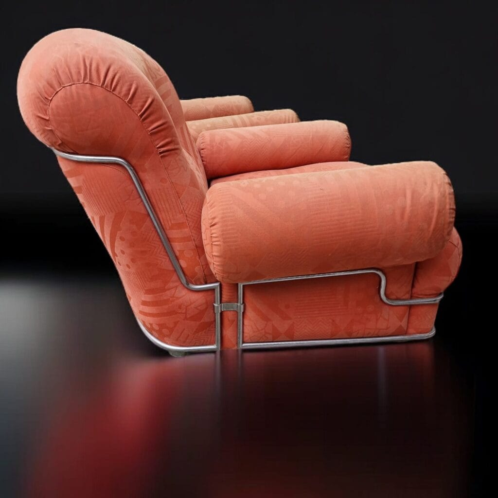 Coppia di poltrone vintage italiane anni ’70 in tessuto con struttura in acciaio