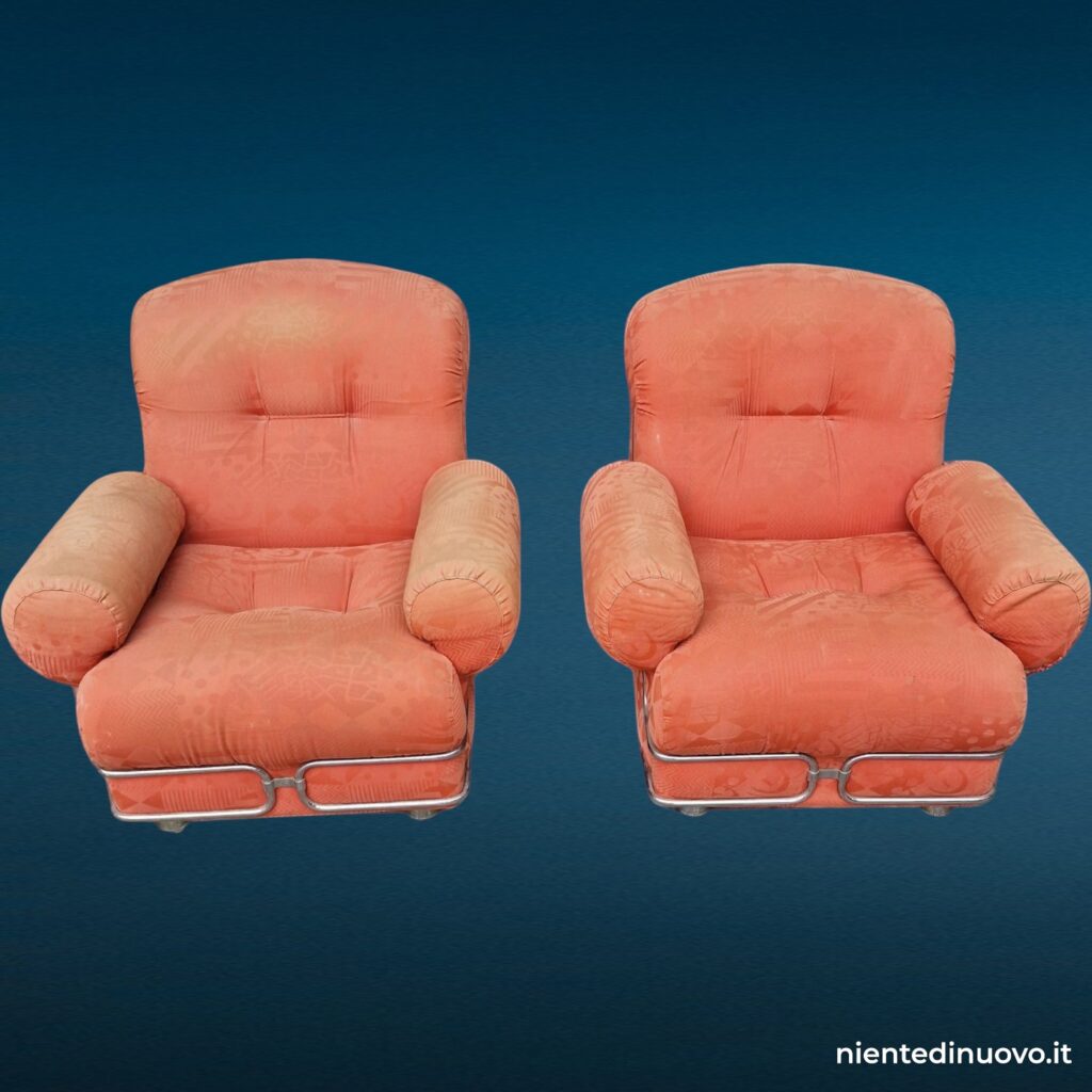 Coppia poltrone vintage italiane anni '70, struttura in acciaio