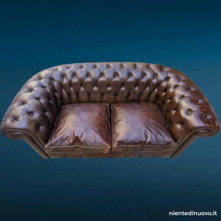Divano Chesterfield due posti in pelle marrone