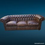 Divano Chesterfield tre posti in pelle marrone