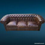 Divano Chesterfield tre posti in pelle marrone