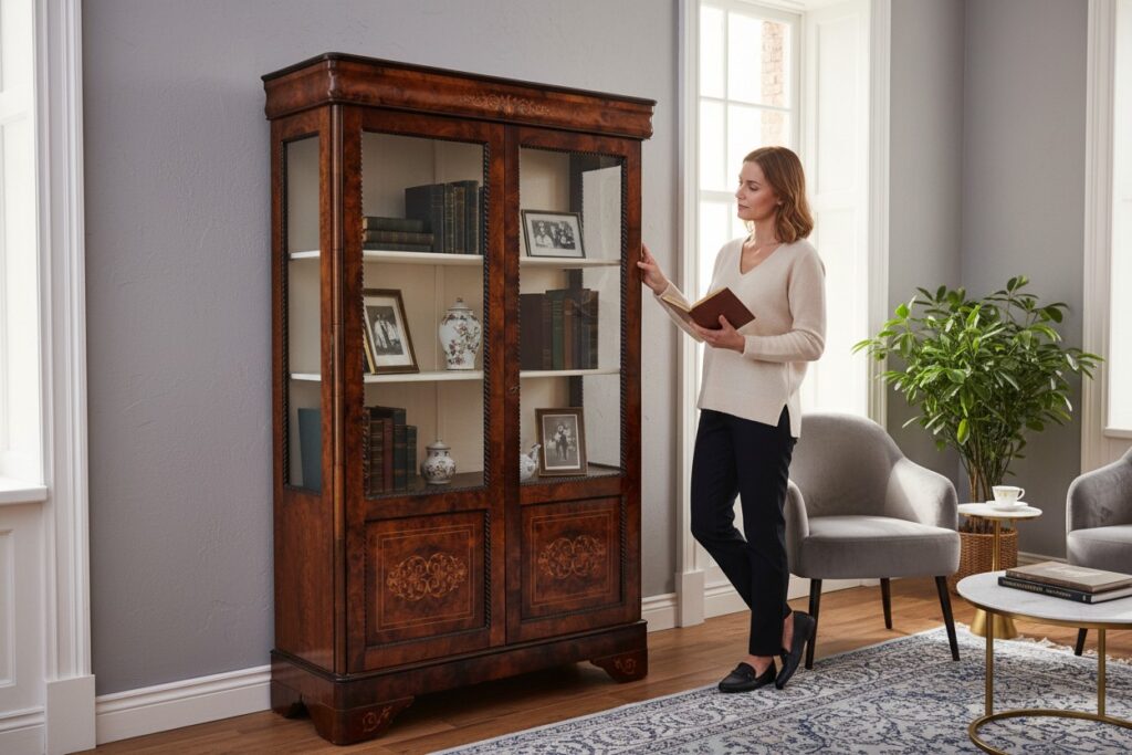 cristalliera libreria inglese intarsiata