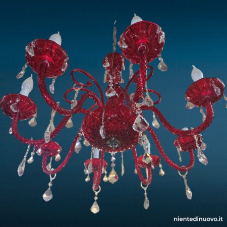 Lampadario in vetro rosso a 8 braccia