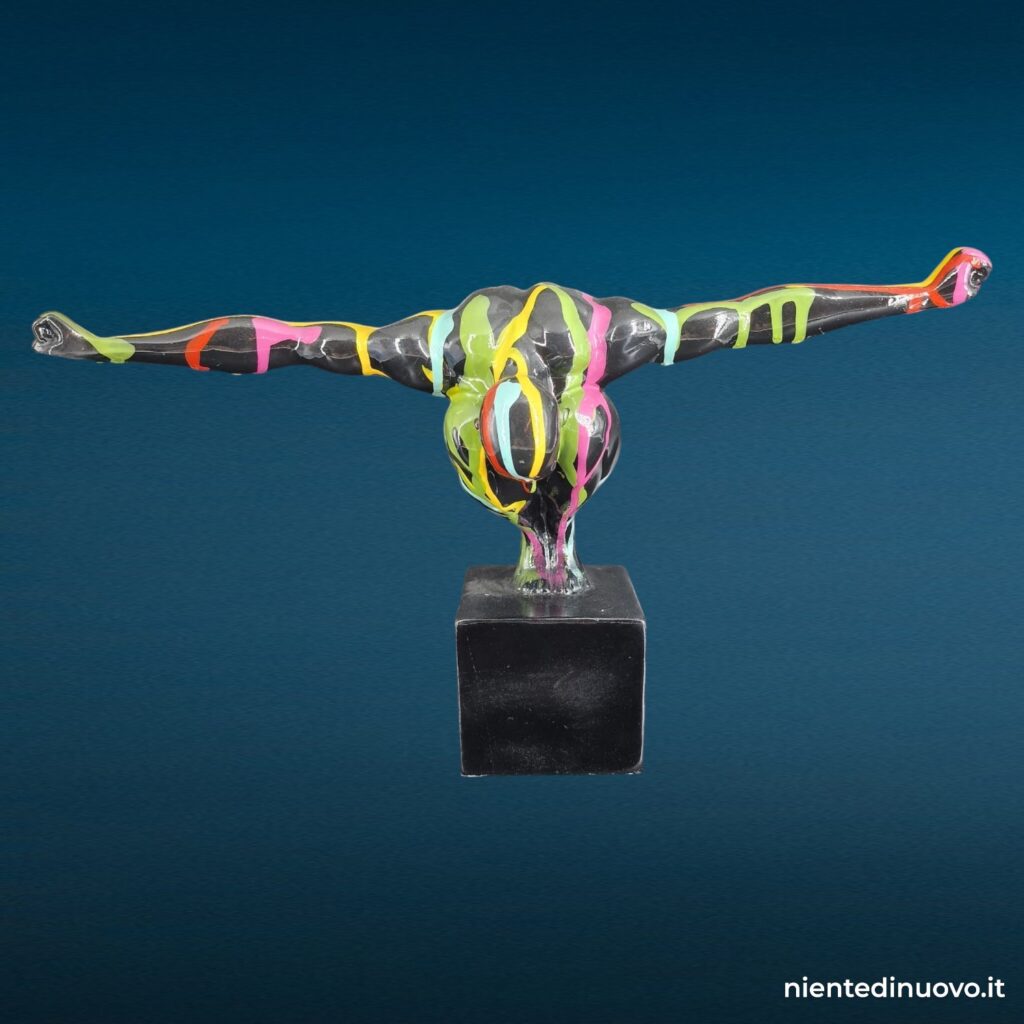 Scultura tuffatore in resina multicolore