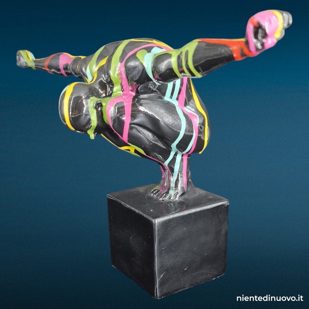 Scultura tuffatore in resina multicolore