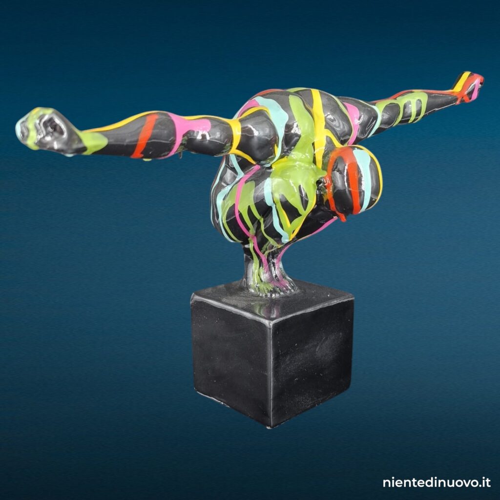 Scultura tuffatore in resina multicolore