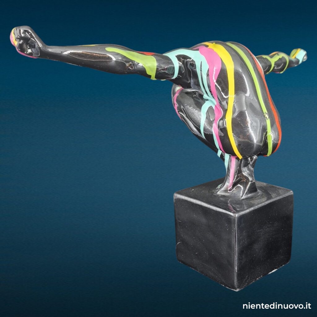 Scultura tuffatore in resina multicolore