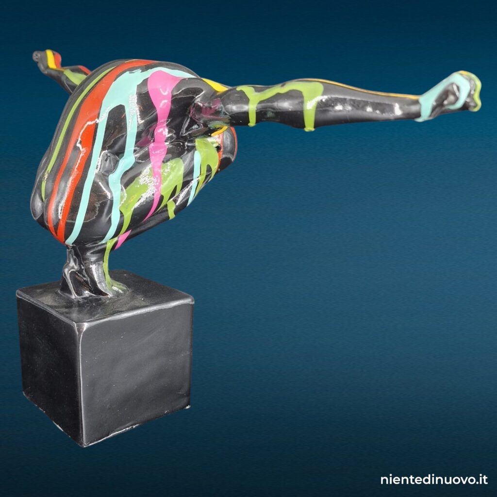 Scultura tuffatore in resina multicolore