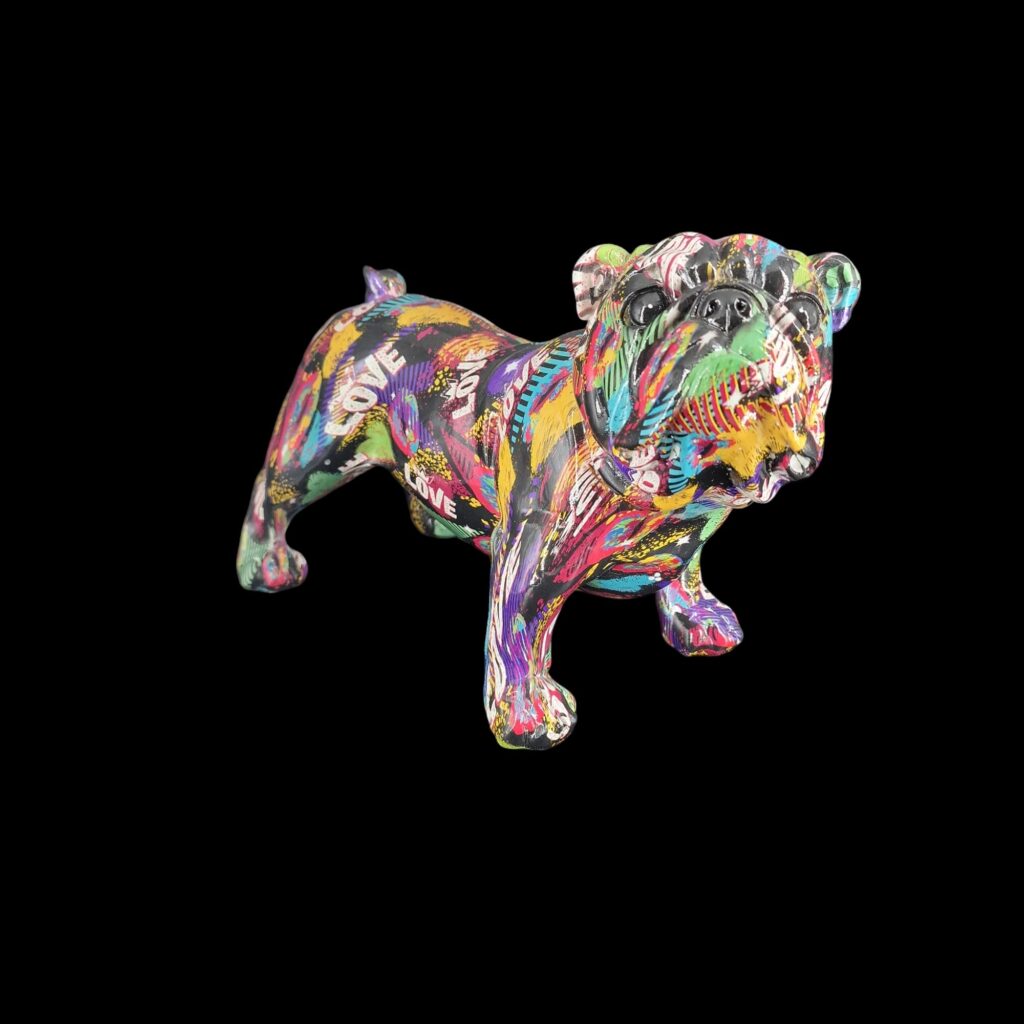 Scultura Bulldog multicolore in resina decorata LOVE